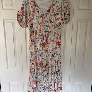 Torrid Floral Dress Size 0 (L 12/14) Smocked Top Short Sleeve Flowy
